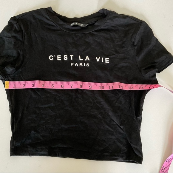 Shein C'EST LA VIE Paris Black Cropped T-shirt - Picture 4 of 7